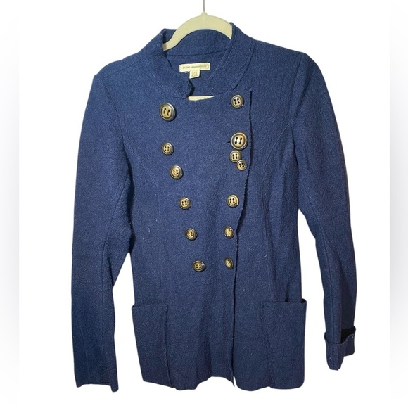 Anthropologie by gro Abrahamson navy boiled wool button jacket size S - Picture 2 of 10